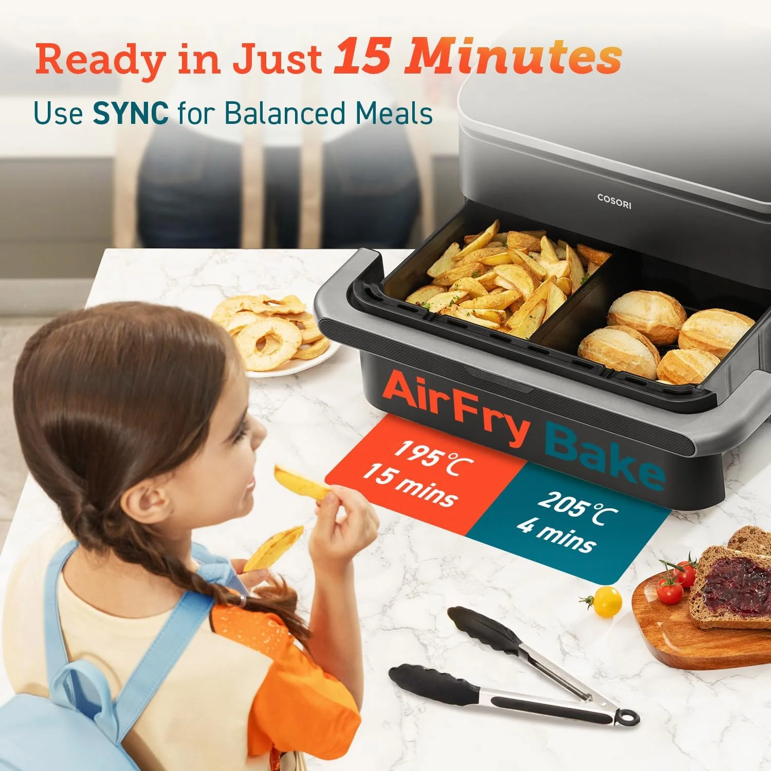 COSORI Smart Air Fryer TwinFry, 10L with Grandzone & Dual Zone, Dual Blaze Tech with 4 Fast Heaters, 8-in-1, Non-Stick and Dishwasher Safe - Image 4