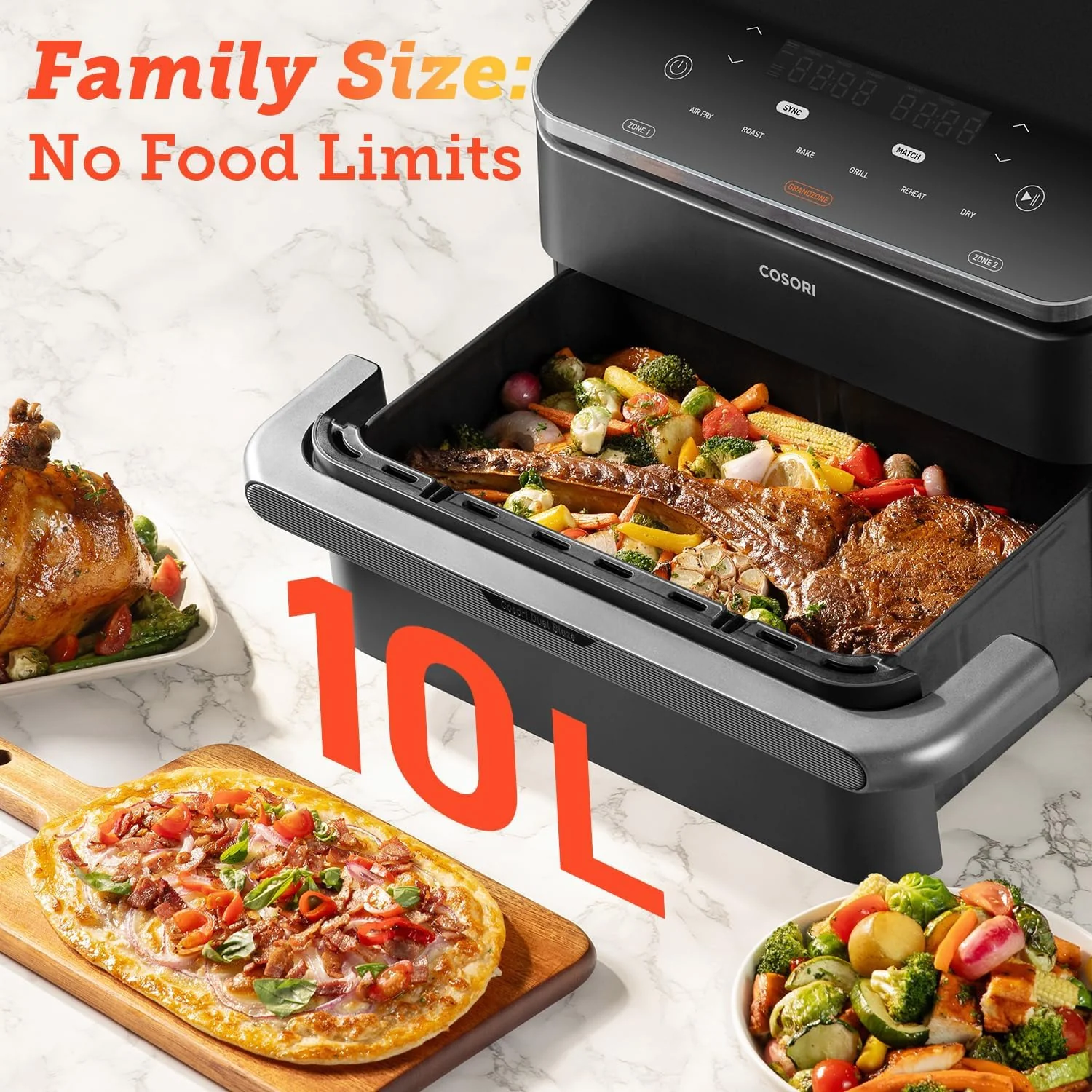 COSORI Smart Air Fryer TwinFry, 10L with Grandzone & Dual Zone, Dual Blaze Tech with 4 Fast Heaters, 8-in-1, Non-Stick and Dishwasher Safe - Image 6
