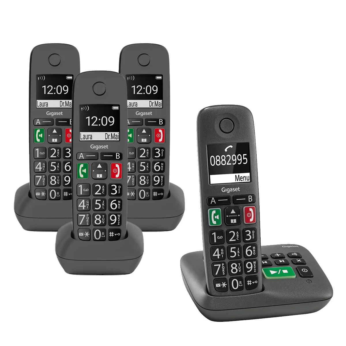 Gigaset Easy A Big Button Cordless Phone, Four Handsets