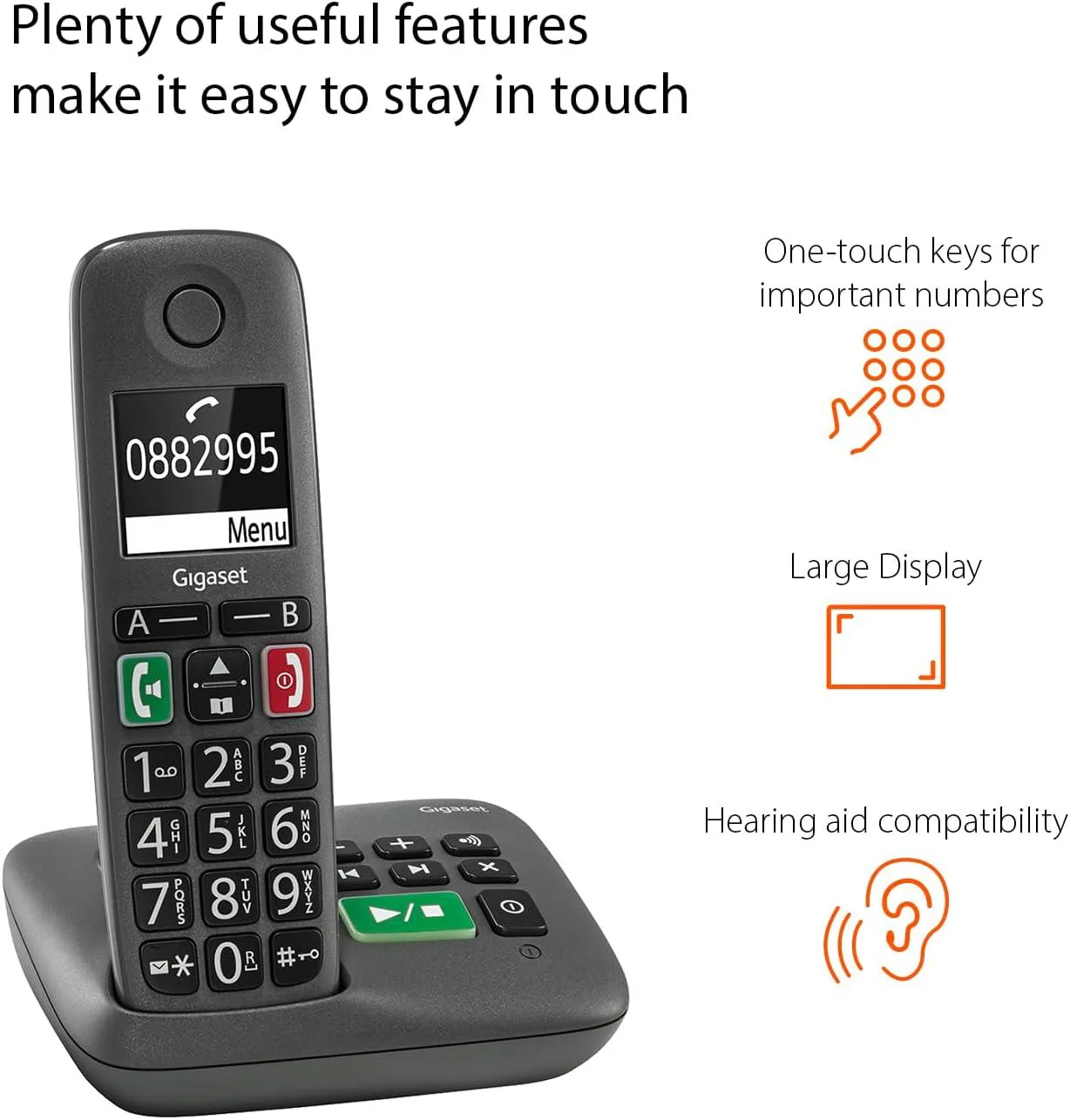 Gigaset Easy A Big Button Cordless Phone, Single Handset - Image 4