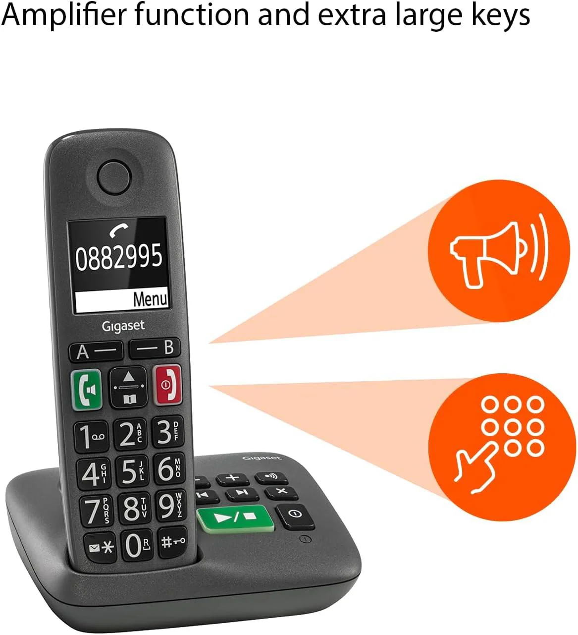 Gigaset Easy A Big Button Cordless Phone, Single Handset - Image 5