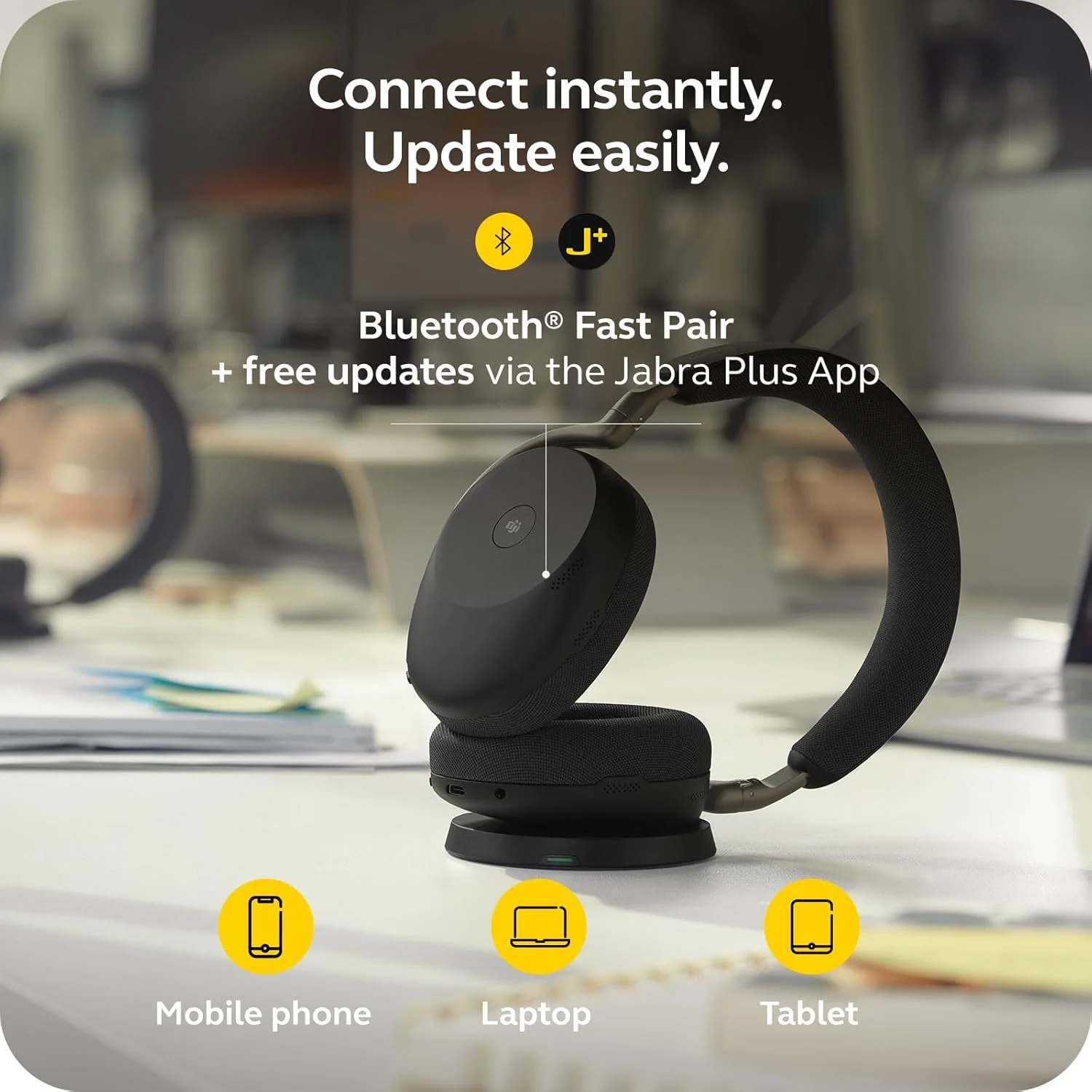 Jabra Evolve3 85 MS Stereo, Link 390 USB-C, Black, with Wireless Charging pad - Image 4