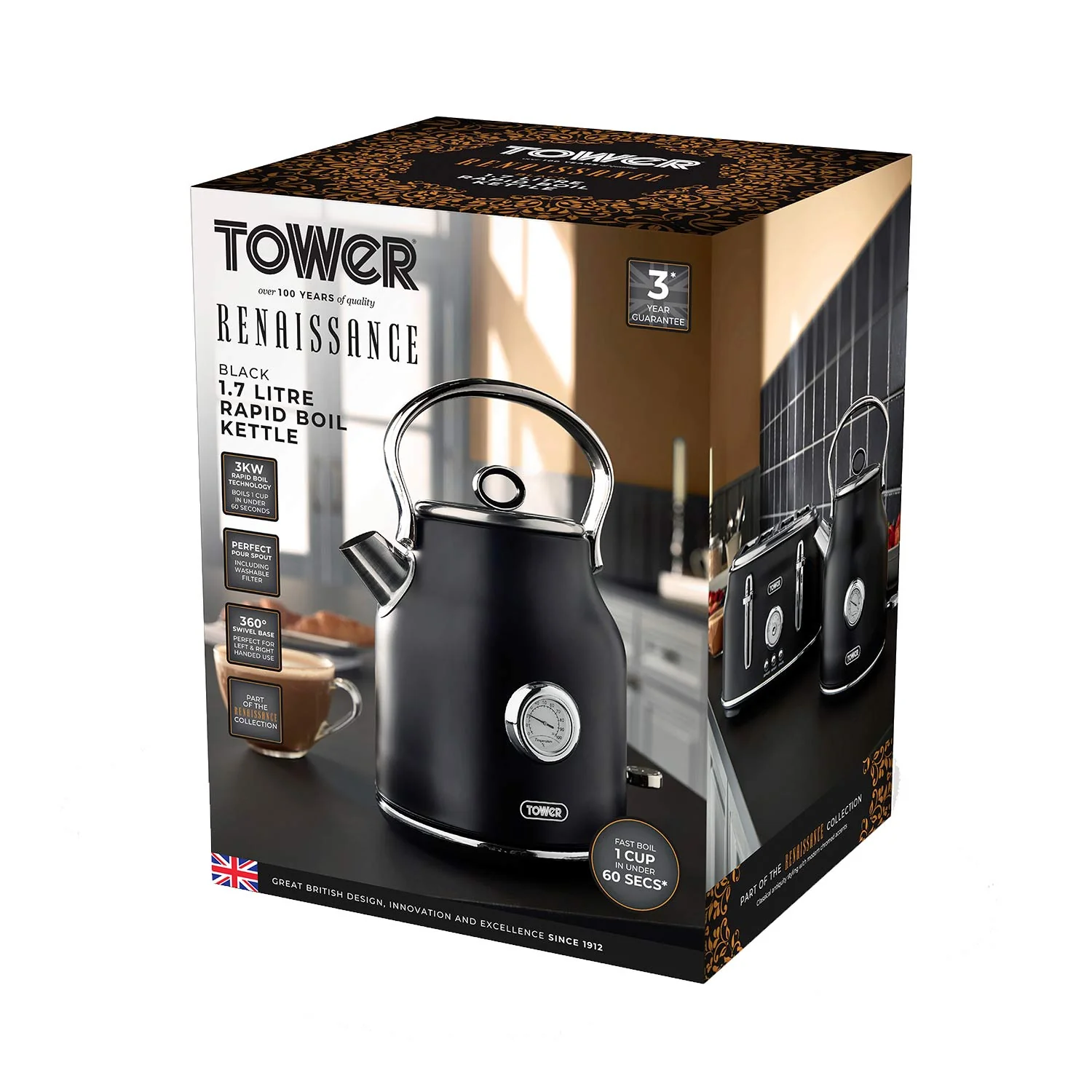 Tower Renaissance 1.7L Kettle in Black - Image 6