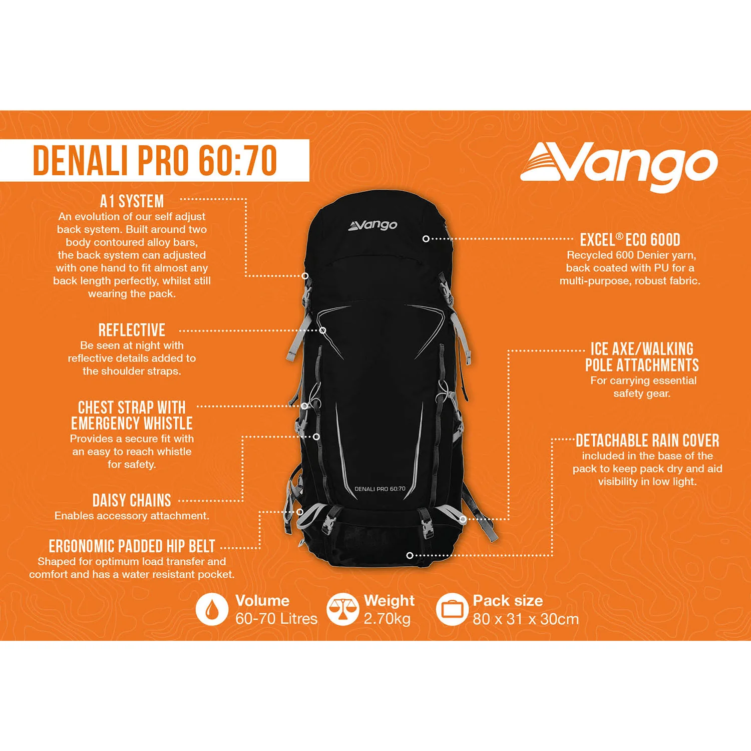 Vango Denali Pro 60:70 Backpack - Black - Image 2