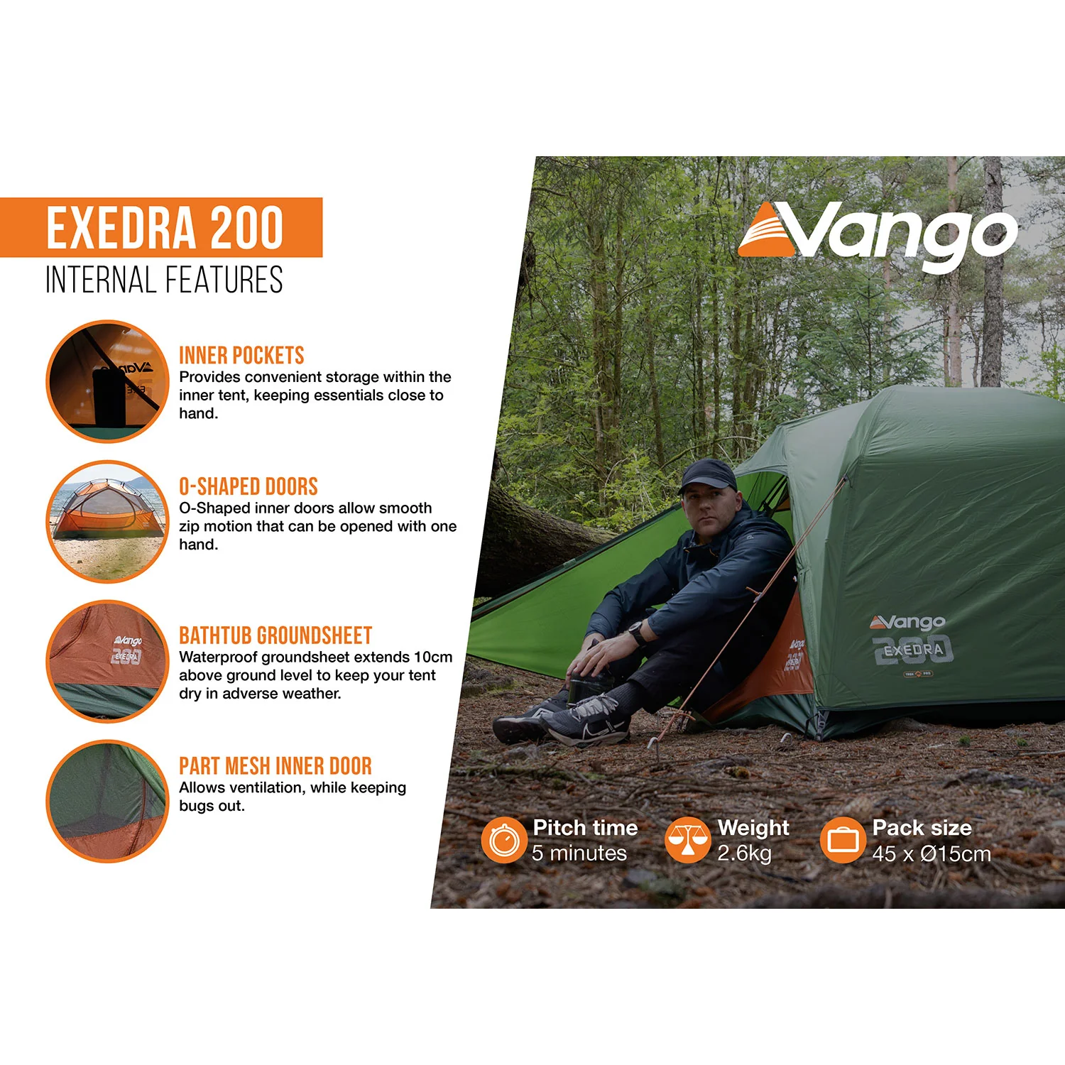 Vango Exedra 200 Lightweight 2-Person Tent - Image 4