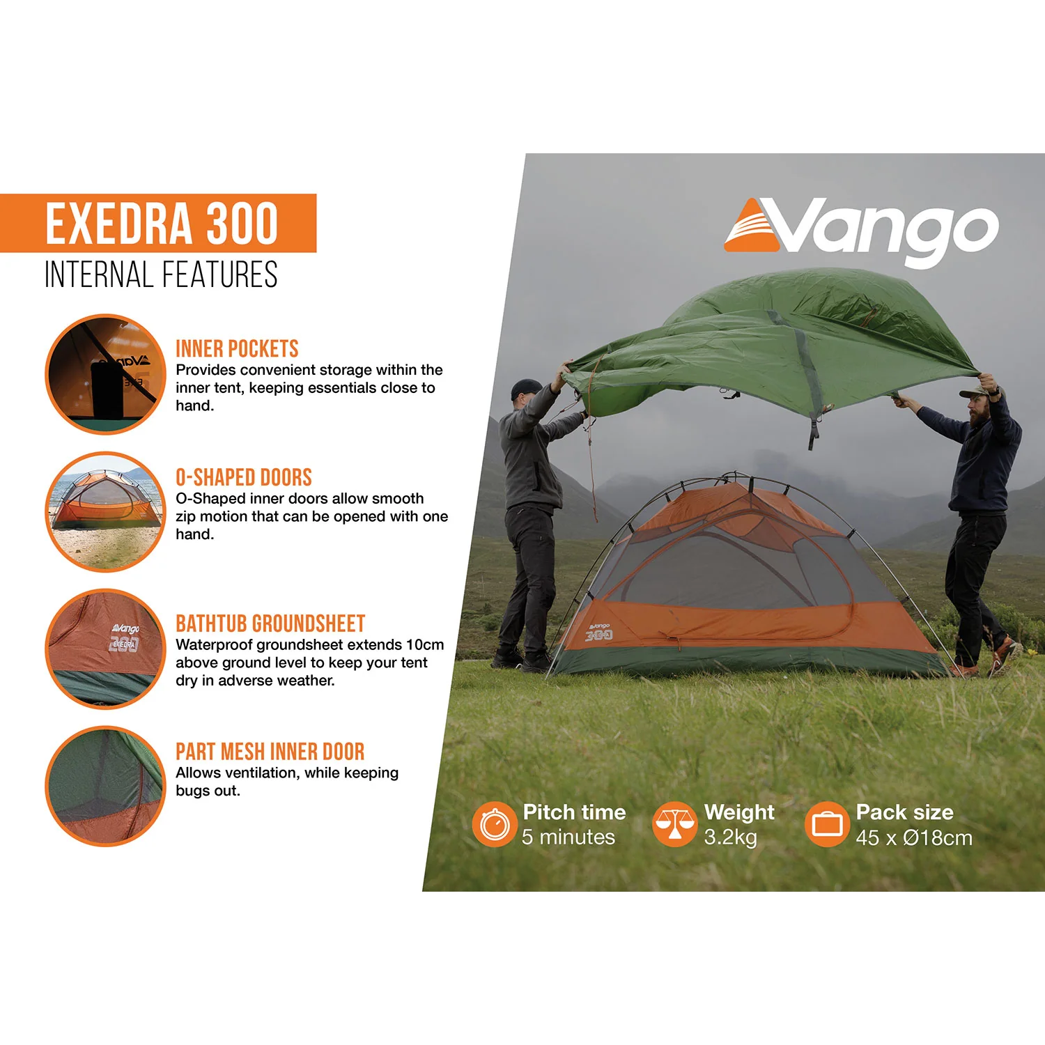 Vango Exedra 300 Lightweight 3-Person Tent - Image 4