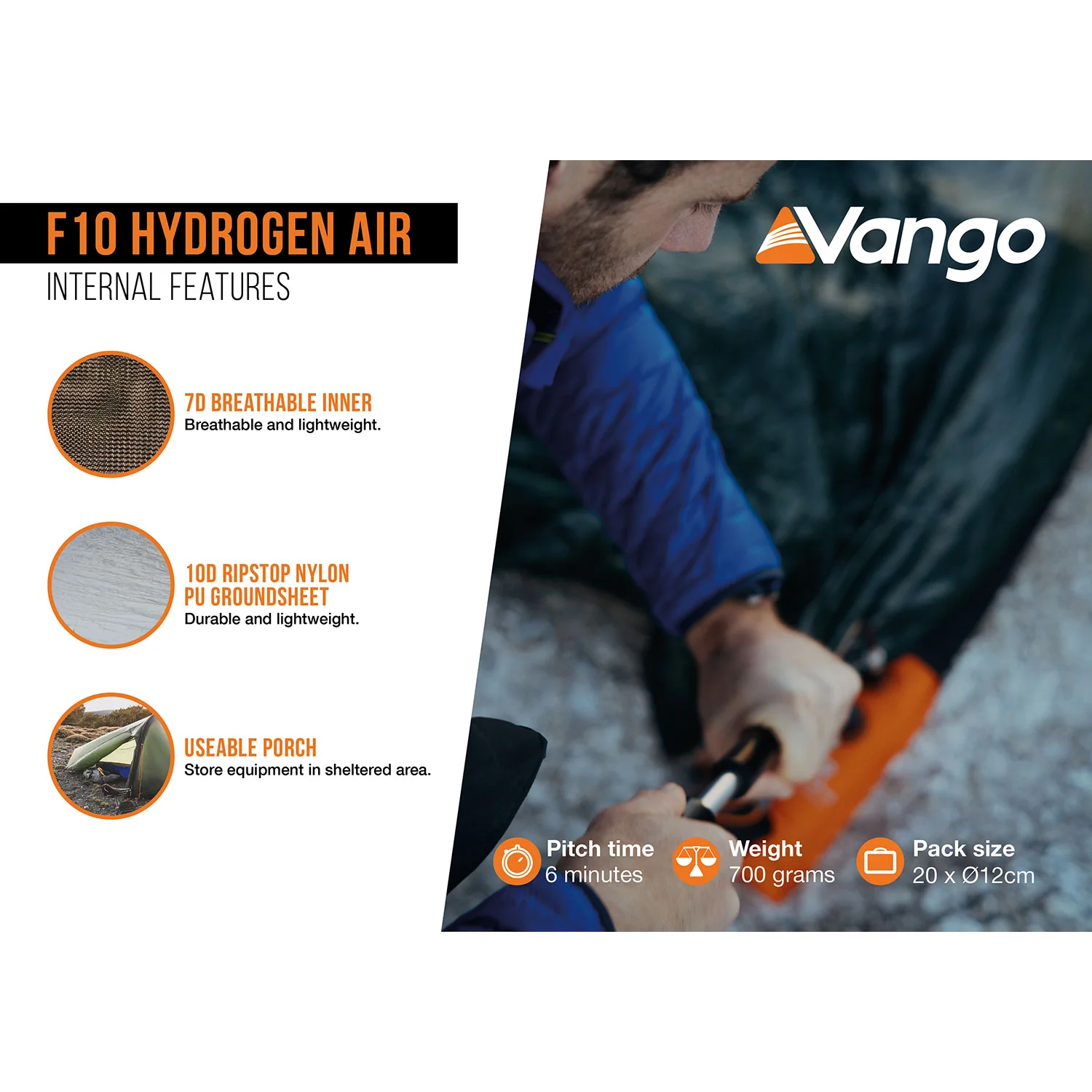 Vango F10 Hydrogen Air 1-Person Tent - Image 4