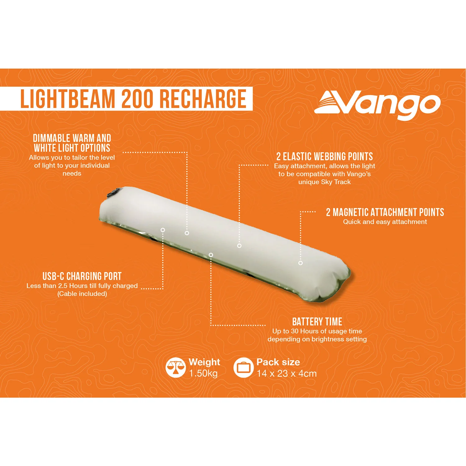 Vango Lightbeam 200 Recharge Inflatable Camping Light - Image 2