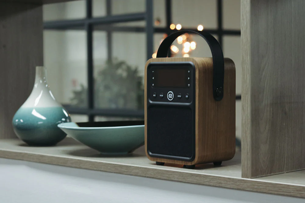 VQ Monty Portable DAB/FM Radio & Bluetooth Speaker with Rechargeable Battery Pack in Black & Walnut - Image 8